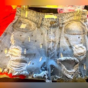 Crystal & Stud distress denim